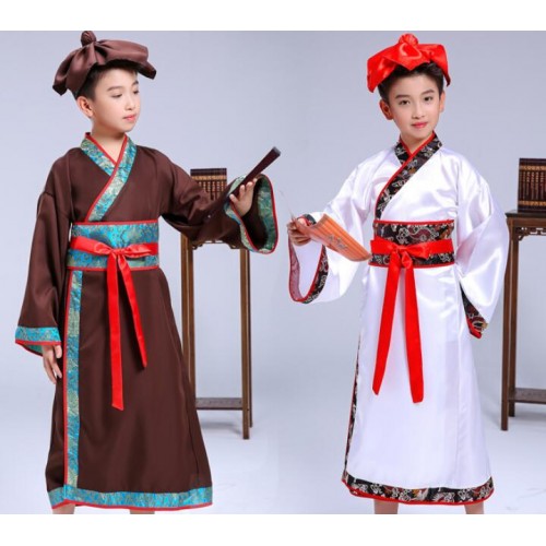 Chinese folk dance costumes hanfu for boy girls  ancient traditional fairy drama Confucius school student cosplay dresses robes